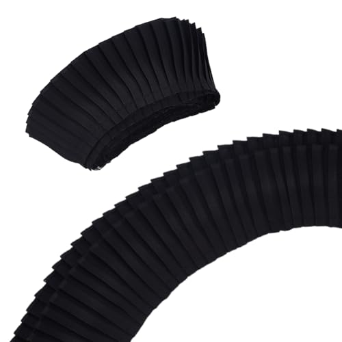 FINGERINSPIRE 4.57 m Schwarzes Plissiertes Chiffonband 60mm Breit Plissiertes Elastisches Spitzenband Aus Polyester Mit Gewelltem Rand Gerüschte Spitzenbesätze Für Kleider Puppendekoration Handwerk von FINGERINSPIRE