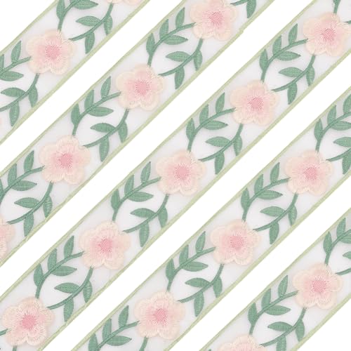 FINGERINSPIRE 4.6 m Vintage Spitzenbesatzband 5 cm Stickerei Florales Nähen Spitzenbänder Grüne Stickerei Blumen Organza Spitzenbesatz Für Bastelarbeiten Nähen Hochzeit Brautdekoration Heimdekoration von FINGERINSPIRE