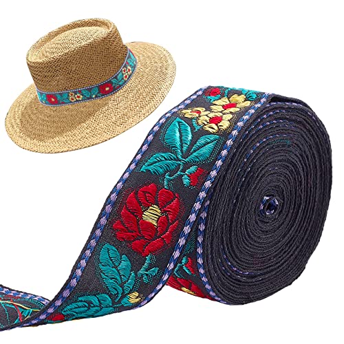 FINGERINSPIRE 4.6m 30mm Blaugrün Blätter Besticktes Jacquardband Gelb und Rot Blumen Gewebtes Band Baumwolle Vintage Jacquard Band Nähen Jacquard Ribbon für DIY Bastelbedarf Schleife Kleidung Zubehör von FINGERINSPIRE