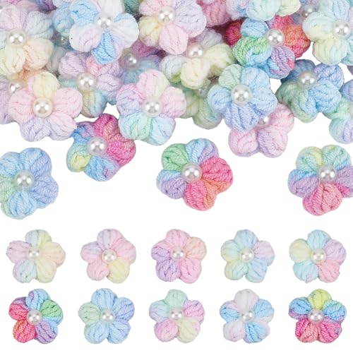 FINGERINSPIRE 40 Stück Blumen Häkelflicken Zum Aufnähen 2cm 10 Farben Gestrickte Blumenflicken Mit Perlen Gehäkelte Blütenblätter Applikationen Verzierungen Für DIY Kleidung Party Dekoratives Basteln von FINGERINSPIRE