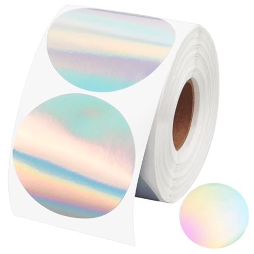 FINGERINSPIRE 400 Stück Holografische Kreis Thermoaufkleber 4.9 cm Runde Direkte Thermo Etiketten Selbstklebende Punkt Thermodrucker Aufkleber Bedruckbares Regenbogen Glitzer Thermoetikett Für DIY von FINGERINSPIRE