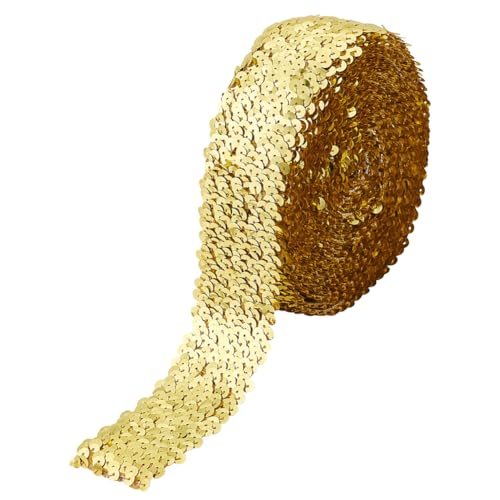 FINGERINSPIRE 457 cm 5 Reihiges Goldenes Elastisches Paillettenband 48 mm Breit Polyester Glitzerstoffband Paillettenbesatz Stretch Bling Paillettenband Zum Nähen von Kleidern Tanzen von FINGERINSPIRE