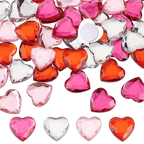 FINGERINSPIRE 48 Stück 25x25 mm Herzförmige Acryl Strasssteine Selbstklebend Rot Rosa Klare Rosenkristalle Bling Aufkleber Flache Rückseite Edelsteine Strasssteine Für Cosplay Kostüm DIY Schmuck von FINGERINSPIRE