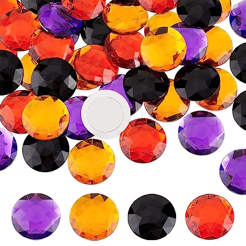 FINGERINSPIRE 48 Stück 30 mm Runde Acryl Strasssteine Mit Flacher Rückseite Zum Aufkleben Auf Kunststoff Edelsteine In Rot Orange Schwarz Lila Selbstklebende Juwelen Verzierungen Für Halloween Dekor von FINGERINSPIRE