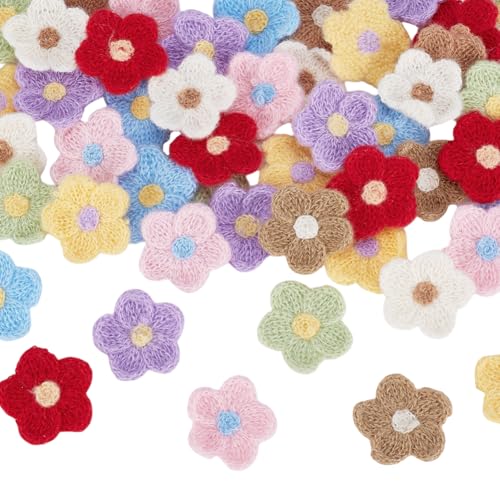 FINGERINSPIRE 48 Stück Gehäkelte Gänseblümchen Blume 8 Farben Gehäkelte Blumen Applikation Garn Strickblumen Aufnäher Handgefertigt Gehäkelte Blumenverzierungen Blumen Aufnäher Für Hüte Basteln von FINGERINSPIRE