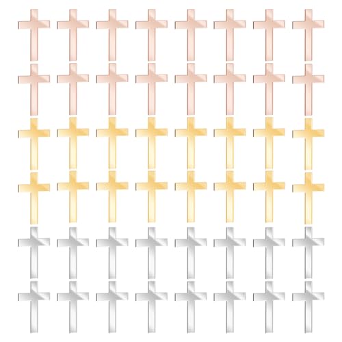 FINGERINSPIRE 48 Stück Kreuz Kuchendekoration Gold/Silber/Roségold Acryl Kreuz Kuchenaufsatz Spiegelkreuzung Cupcake Topper Taufe Kreuz Kuchen Religiöse Feier Anhänger Für Christliche Party von FINGERINSPIRE