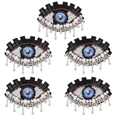 FINGERINSPIRE 5 Stück Evil Eye Quasten Strass Applikation 82x52 mm Devil Eye Aufnäher Evil Eye Bestickte Perlenflicken Quasten Augen Applikation Mit Perlenröhrchen Strasssteinen Für Stoffdekoration von FINGERINSPIRE