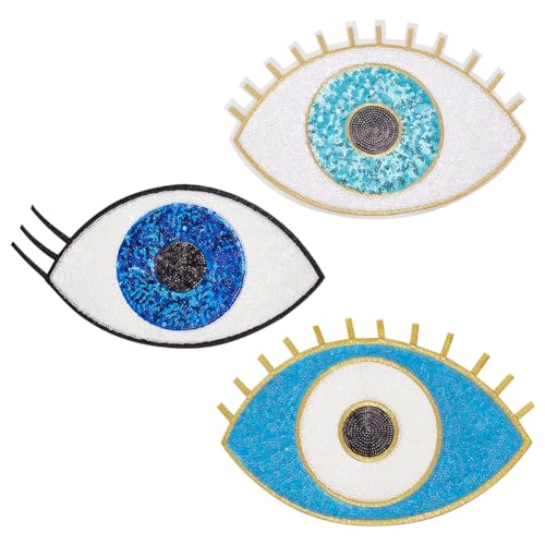 FINGERINSPIRE 5 Stück Pailletten Aufnäher Mit Bösem Blick Teufelsaugen Stickapplikation Polyester Pailletten Zum Aufnähen/Aufbügeln Augen Mit Wimpern Glitzer Pailletten Applikation Reparaturflicken von FINGERINSPIRE