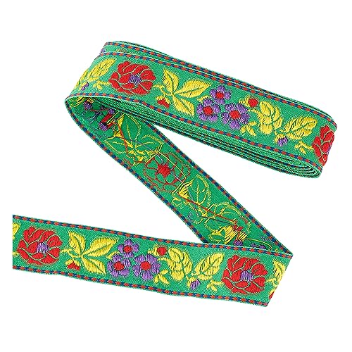 FINGERINSPIRE 5 m Grüner Jacquard Bandbesatz 30 mm Breit Ethnische Stickerei Jacquardband Blumenmuster Stickerei Spitzenband Nähbesatz Band Für DIY Kostümzubehör von FINGERINSPIRE