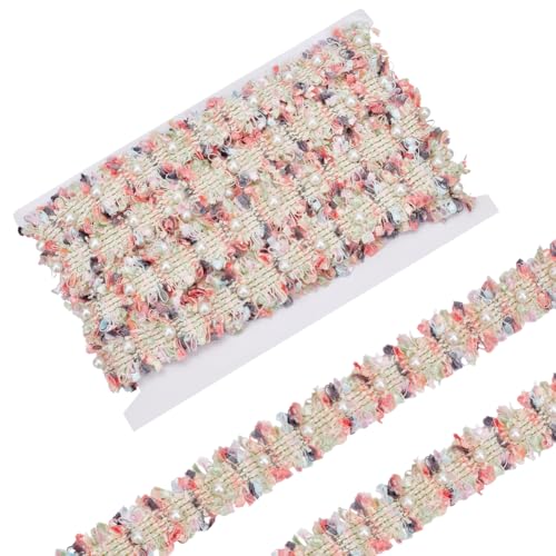 FINGERINSPIRE 5.5 m Perlen Tweed Besatzband 24mm Breit Buntes Besatzband Mit Perlen Polyester Plissee Perlenband Zum Nähen Perlen Blumenband Für Selbstgemachte Kleidung Kleiderdekoration von FINGERINSPIRE