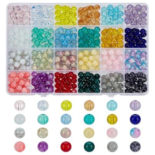 FINGERINSPIRE 528 Stück 8mm Große Bemalte Glasperlen Zum Backen 24 Stile Gemischte Farben Runde Craquelé Glasperlen Zur Schmuckherstellung Facettierte Lose Perlen Für Armbänder Halsketten Anhänger von FINGERINSPIRE