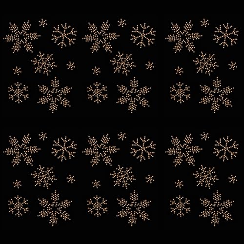 FINGERINSPIRE 6 Blatt Schneeflocken Strass Bügelbild 48 Stück Multi-Schneeflocken-Form Glas Strass Hotfix Applikationen Biskuitfarbe Glitzer Strass Hot Melt Patches für Weihnachten Kleidung Dekor von FINGERINSPIRE