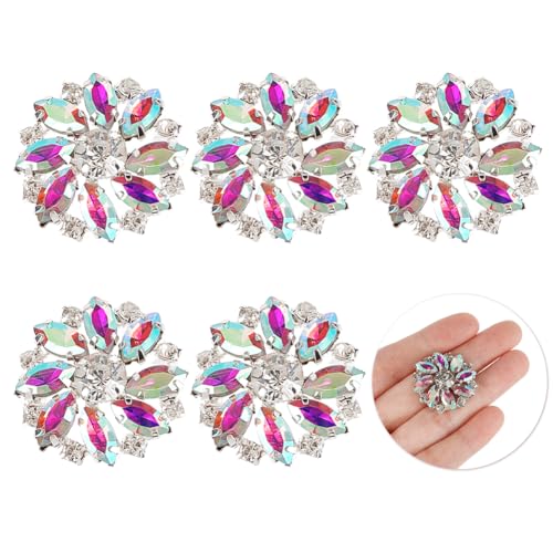 FINGERINSPIRE 6 STÜCKE 26.5 MM Blume Messing Strass Ösenknöpfe Kristall ab Farbe Aufnähknöpfe Mit 1 Löchern Und Flacher Rückseite, Modische Krallen Strass Schneeflocke Metallknöpfe Für Hochzeitsfeier von FINGERINSPIRE