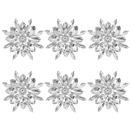 FINGERINSPIRE 6 Stück Blumen Hotfix Strass Applikation 50x47mm Platinklar Glitzernde Strass Applikation Zum Aufbügeln Blumen Kristall Aufnäher Für Hochzeit Braut Hochzeitskleid DIY von FINGERINSPIRE