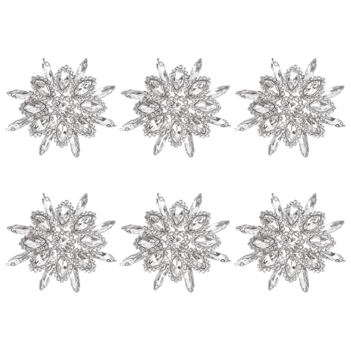 FINGERINSPIRE 6 Stück Blumen Hotfix Strass Applikation 54x54mm Platinklar Glitzernde Strass Applikation Zum Aufbügeln Blumen Kristall Aufnäher Für Hochzeit Braut Hochzeitskleid DIY von FINGERINSPIRE