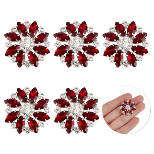 FINGERINSPIRE 6 Stück Blumen Strass Knöpfe Aus Messing 26 mm Rote Kristalle Zum Aufnähen Mit 1 Löchern Und Flacher Rückseite Modische Krallen Strass Schneeflocken Knöpfe Für Stoff DIY Handwerk von FINGERINSPIRE