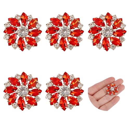 FINGERINSPIRE 6 Stück Blumen Strass Ösenknöpfe Aus Legierung 27.5mm Helle Siam Kristall Strassknöpfe Mit 1 Loch Kristall Aufnäher Flache Rückseite Für Hochzeit Party Kleid Kleidung DIY Dekorieren von FINGERINSPIRE