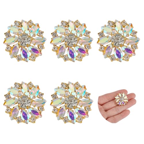 FINGERINSPIRE 6 Stück Blumen Strass Ösenknöpfe Aus Legierung 27.5mm Kristall ab Farbe Strass Knöpfe Mit 1 Löchern Kristall Aufnähknöpfe Flache Rückseite Für Hochzeit Party Kleid Kleidung Dekorieren von FINGERINSPIRE