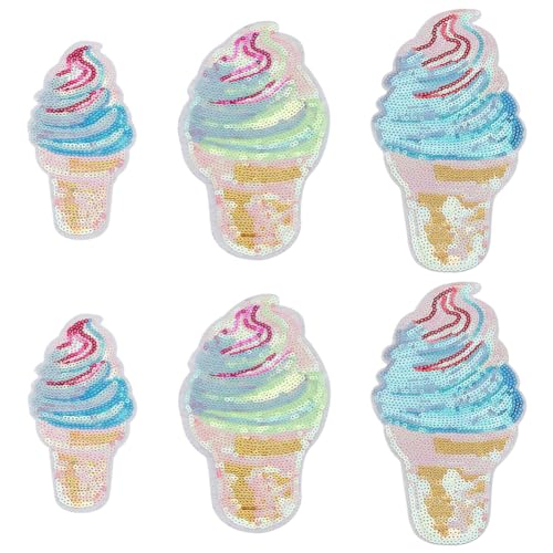 FINGERINSPIRE 6 Stück Eiscreme Pailletten Aufnäher Mittlere Eiscreme Pailletten Stickerei Zum Aufnähen Eiscreme Pailletten Applikationen Für Jeans Ausschnitt Kragen Büste Kleid Kleidung Taschen von FINGERINSPIRE