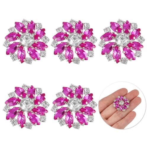 FINGERINSPIRE 6 Stück Fuchsia Silberne Blumen Strass Knöpfe Aus Legierung 26 mm Blumenstrauß Strass Knöpfe Mit 1 Löchern Und Flacher Rückseite Kristallverzierungen Schneeflocken Knopf Mit Klaue von FINGERINSPIRE