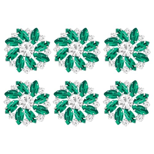 FINGERINSPIRE 6 Stück Grün Silberne Blumen Strass Knöpfe Aus Legierung 26 mm Blumenstrauß Strass Knöpfe Mit 1 Löchern Und Flacher Rückseite Zum Aufnähen Kristallverzierungen Metallknopf von FINGERINSPIRE