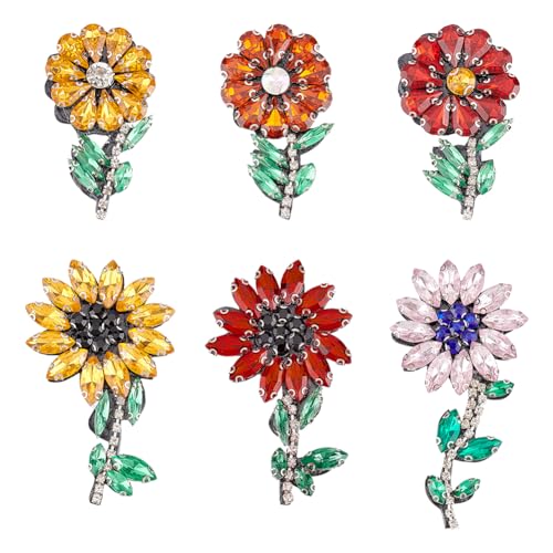 FINGERINSPIRE 6 Stück Strass Aufnäher Zum Aufnähen Sonnenblume Bunte Kristall Applikation Handgefertigte Sonnenblumen Strass Applikation Aufnäher Für Handgefertigte Kleidung Schuhe Jeans Hüte Dekor von FINGERINSPIRE