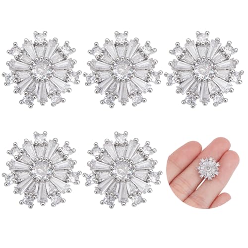 FINGERINSPIRE 6 Stück Strass Metallknöpfe 15mm Durchmesser Klare Rechteckige Zirkonia Knöpfe Strass Knöpfe In Blumenform Platin Messing Strass Schmuckknöpfe Für DIY Dekoration von FINGERINSPIRE