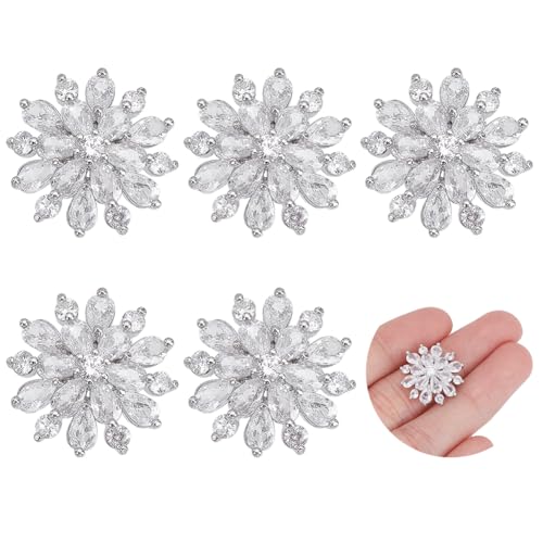 FINGERINSPIRE 6 Stück Strass Metallknöpfe 18.5mm Durchmesser Klare Zirkonia Knöpfe In Tropfenform Strass Knöpfe In Blumenform Zum Nähen Messing Strass Schmuckknöpfe Für DIY Dekoration von FINGERINSPIRE