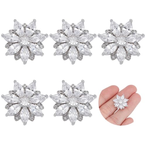 FINGERINSPIRE 6 Stück Strass Metallknöpfe 18mm Durchmesser Klare Ovale Zirkonia Knöpfe Strass Knöpfe In Blumenform Zum Nähen Messing Strass Schmuckknöpfe Für DIY Hüte Dekoration von FINGERINSPIRE