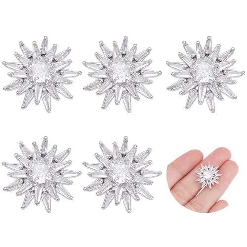 FINGERINSPIRE 6 Stück Strass Metallknöpfe 19mm Durchmesser Klare Dreieckige Zirkonia Knöpfe Blumenform Strass Knöpfe Zum Nähen Messing Strass Schmuckknöpfe Für DIY Dekoration von FINGERINSPIRE