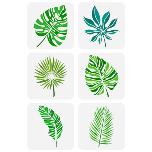 FINGERINSPIRE 6 Stück Tropische Blätter Malschablone 20x20 cm Monstera Ceriman Gummi Gras Palmblatt Sprühschablone PET Pflanzen Themen Sprühschablone Wiederverwendbare Blätter Muster Wandschablone von FINGERINSPIRE