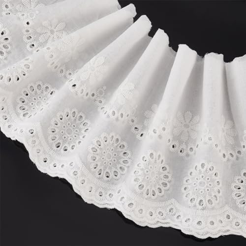 FINGERINSPIRE 6.8m Baumwolle bestickt Öse Spitze Trim 15.5cm breit Weiß Spitze Band Floral Öse Spitze Band Baumwolle Faser Kragen für Lolita Kostüm Mädchen Kleid Haustier Kleidung von FINGERINSPIRE