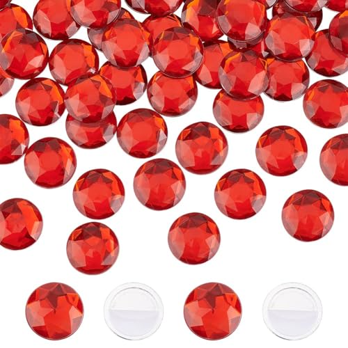 FINGERINSPIRE 60 Stück 20mm Flache Rückseite, Rund Acryl Strass Rot Selbstklebend Runde Juwelen Kunststoff Edelsteine, Verzierungen Zum Aufkleben, Kristall Kreis Edelsteine Für DIY Cosplay Handwerk von FINGERINSPIRE