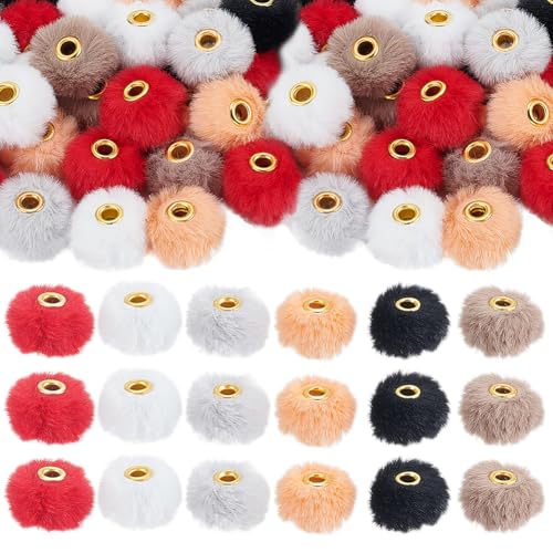 FINGERINSPIRE 60 Stück 6 Farben Gemischt Superweiche Flauschige Kunstfell Pompon Perlen Mit Legierungskern 14x12.5mm DIY Flauschiger Pom Pom Flauschige DIY Strickmütze Pompoms Perlen Für Schuhe von FINGERINSPIRE