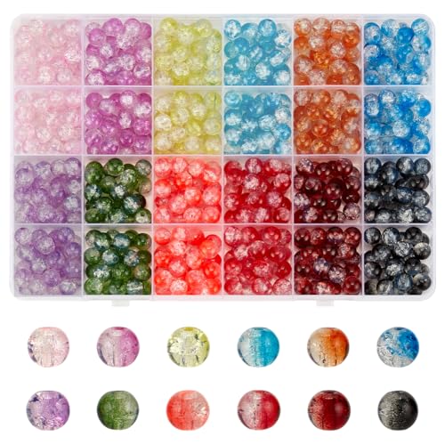 FINGERINSPIRE 600 Stück Rundes Glasperlen Set 12 Farben Kristall Crackle Glasperlen 8.5mm Glasperlen Mit 1.5mm Loch Runde Abstandshalter Lose Perlen Für Schmuckherstellung Armband Halskettenzubehör von FINGERINSPIRE