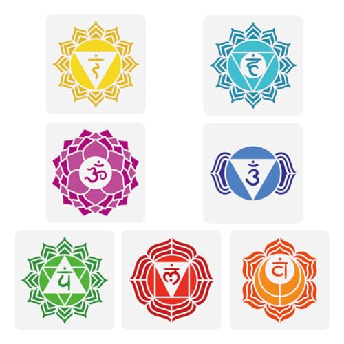 FINGERINSPIRE 7 Stück menschliche Chakra-Symbole, Malschablone, 15 cm, wiederverwendbar, Mandala-Blume, Spritzschablone, Yoga-in-Chakra-Schablone, große Chakra-Themen-Schablone, PET-Vorlage für von FINGERINSPIRE