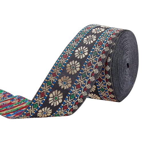 FINGERINSPIRE 7 m 40 mm Schwarzer Jacquard Einseitig Bestickt Spitzenbesatz Gewebtes Band Stoffbesatz Blumenmuster Band Zum Nähen Basteln Heimdekoration Verzierung Der Geschenkverpackung von FINGERINSPIRE