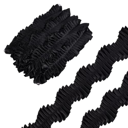 FINGERINSPIRE 7.3 m Schwarzes Gewelltes Plissiertes Spitzenband 40mm Breit Polyester Rüschenband Einfassband Stoff Zum Nähen Basteln Rüschenbesatz Für Kleider Stirnbänder Kleidung DIY Dekoration von FINGERINSPIRE