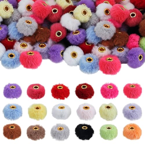 FINGERINSPIRE 72 Stück 18 Farben Gemischt Superweiche Flauschige Kunstfell Pompon Perlen Mit Legierungskern 14x12.5mm DIY Flauschige Pom Pom Perlen Flauschige DIY Strickmützen Pompon Perlen von FINGERINSPIRE