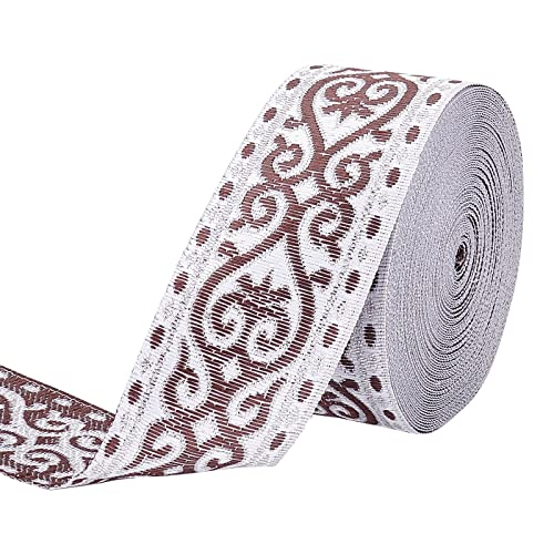 FINGERINSPIRE 7m 33mm Vintage Jacquardband Weiß Sattel Braun Nähen Besticktes Gewebtes Band Stoffbesatz Fransen für DIY Kleidung Accessoires Verzierung Dekorationen von FINGERINSPIRE