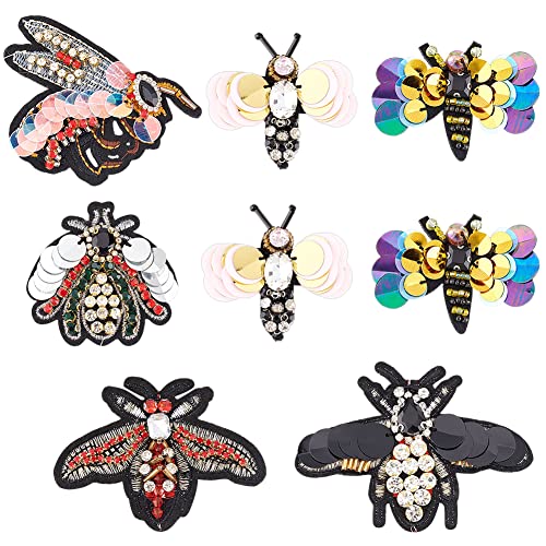 FINGERINSPIRE 8 Stück Bienen Strass Perlen Aufnäher 6 Stil Stoff Stickerei Aufnäher & Aufbügeln Aufnäher Strass Perlen & Pailletten Aufnäher Mode Bienen Aufnäher Aufnäher Für Kleidung Hut Schals von FINGERINSPIRE