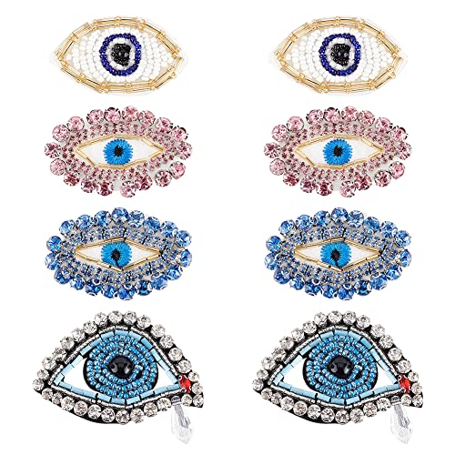 FINGERINSPIRE 8 Stück Kristall Strass Ägypten Evil Eye Patch 4 Stil Exquisite Augenform Stickerei Aufnäher Bling Glas Strassapplikation Patch Dekoration Für DIY Kleidung Jacke Rucksäcke Hüte von FINGERINSPIRE