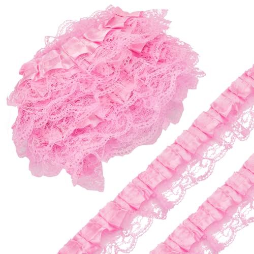 FINGERINSPIRE 8 m Plissierte Chiffon Spitzenborte 46mm Breit Rosa Blumen Spitzenband Plissierte Spitzenborte Für Brauthochzeitskleidung Dekor Nähzubehör DIY Handwerk Handgefertigte Kostümdekoration von FINGERINSPIRE