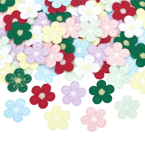 FINGERINSPIRE 80 Stück 8 Farben Häkelblumen Applikation 2,8 x 3 cm Blume zum Aufnähen Handgemachte Häkelblumen Applikationen Nähen Blume Applikation für DIY Handwerk Kleidung Jeans Caps Taschen von FINGERINSPIRE