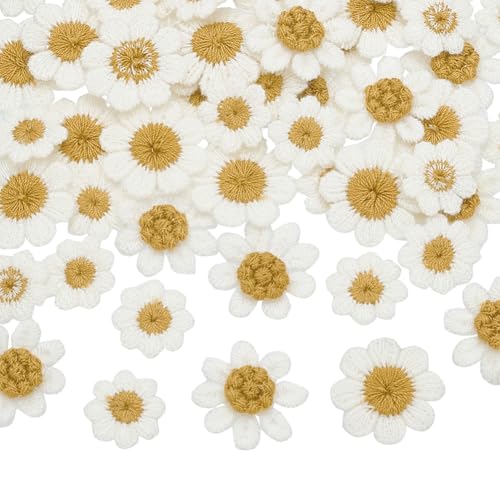 FINGERINSPIRE 80 Stück Häkel Strick Flicken Mit Gänseblümchen Blumen 3 Größen Weiße Gänseblümchen Blumenapplikation Zum Aufnähen Winzige Handgefertigte Häkel Blumen Flicken Für Selbstgemachte Taschen von FINGERINSPIRE