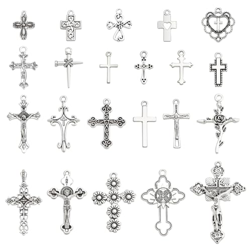 FINGERINSPIRE 88 Stück Antik Versilberte Kreuz Anhänger 22 Stile Legierung Kreuz Thema Anhänger Im Tibetischen Stil Bastelzubehör Für Die Schmuckherstellung Armband Halskette Choke Ohrring von FINGERINSPIRE