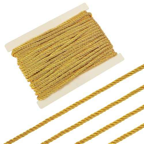 FINGERINSPIRE 8mm 20 m Gedrehte Kordel Seilbesatz 3 Lagige Gedrehte Polyesterkordel Goldenes Dekoratives Seil Gedrehte Kordel Fadenschnur Für Heimdekoration Polsterung Vorhang Raffhalter Basteln von FINGERINSPIRE