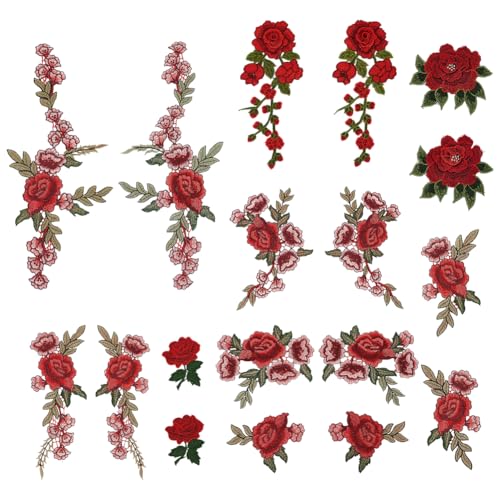 FINGERINSPIRE 9 Paar Rosen Blumen Applikation Zum Aufnähen Bestickte Blumen Flicken 3D Rote Blume Zum Aufnähen Und Aufbügeln Verzierungen Applikation Nähflicken Für Kleidung Jeans Jacken Taschen DIY von FINGERINSPIRE