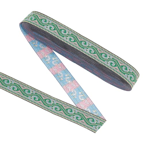 FINGERINSPIRE 9 m Vintage Stickband 20 mm Breit Grünes Stickerei Polyesterband Wellenmuster Jacquardband Flaches Band Im Ethno Stil DIY Handwerk Kleidungsdekoration von FINGERINSPIRE