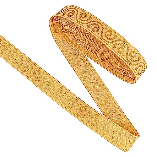 FINGERINSPIRE 9.1 m 20 mm Breit Stickerei Jacquard Besatz Ethno Stil Polyester Goldenes Band Meterware Gewebtes Vintage Spitzenband Jacquard Band Für Geschenkverpackung Party Dekoration von FINGERINSPIRE